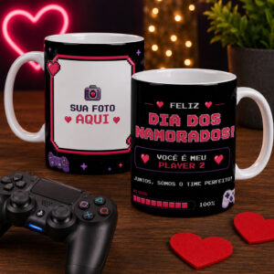 Caneca Gamer Casal Player 1 Player 2